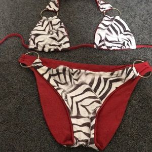 Orange and giraffe pattern reversible swim suit